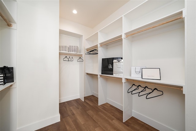 walk in closet featuring wood finished floors