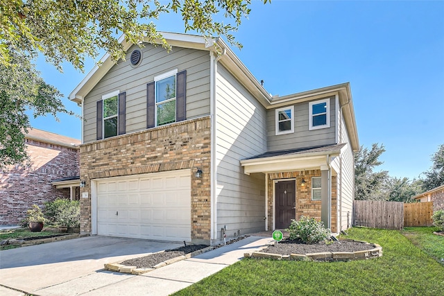 514 Remington Green Ct, Houston, TX 77073 - traditional-style house with a front yard, a garage, fence, brick siding, and driveway