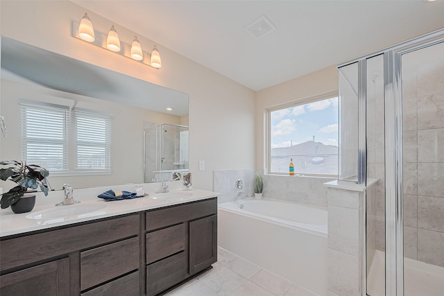 25327 Cheshire Knoll St, Katy, TX 77493 - full bath featuring a bath, a stall shower, double vanity, and healthy amount of natural light