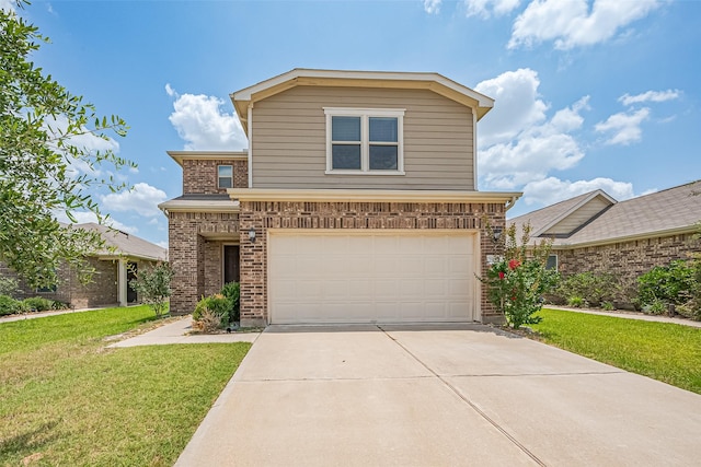 25327 Cheshire Knoll St, Katy, TX 77493 - traditional-style home featuring brick siding, an attached garage, a front lawn, and concrete driveway