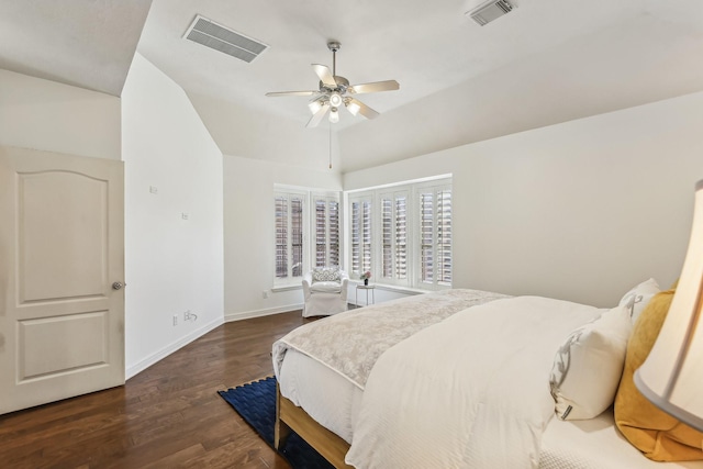 15614 Stone Gables Ln, Houston, TX 77044 - bedroom with wood finished floors, baseboards, lofted ceiling, and ceiling fan