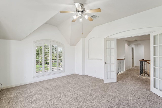 15614 Stone Gables Ln, Houston, TX 77044 - carpeted spare room featuring a ceiling fan, baseboards, and lofted ceiling