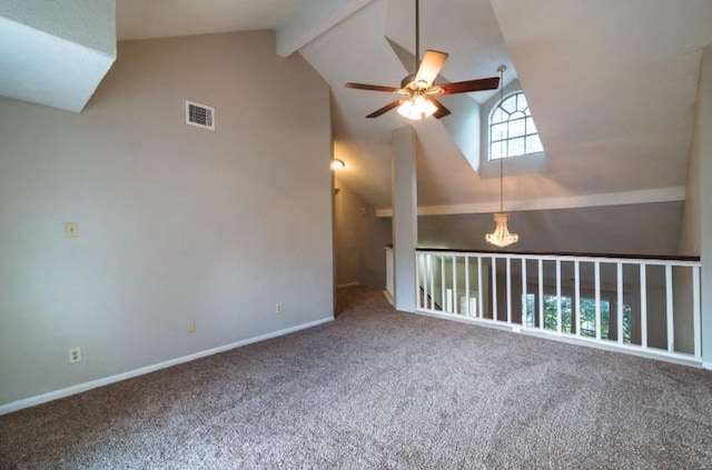 16007 Sierra Vista Dr, Houston, TX 77083 - unfurnished room with visible vents, carpet floors, beam ceiling, and ceiling fan