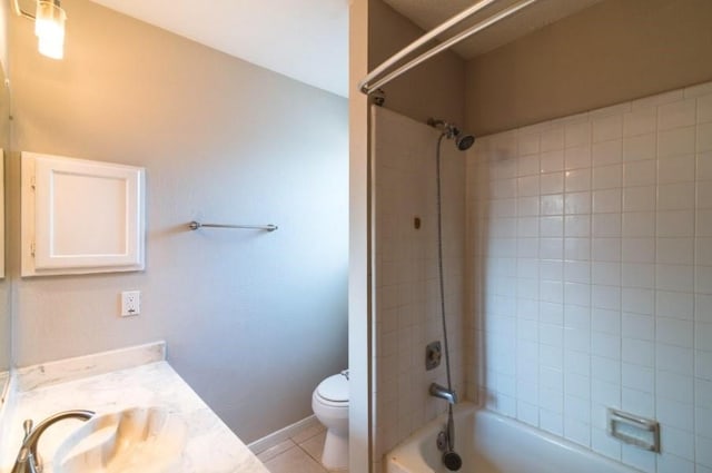 16007 Sierra Vista Dr, Houston, TX 77083 - bathroom with vanity, baseboards, tile patterned floors, toilet, and shower / bathing tub combination