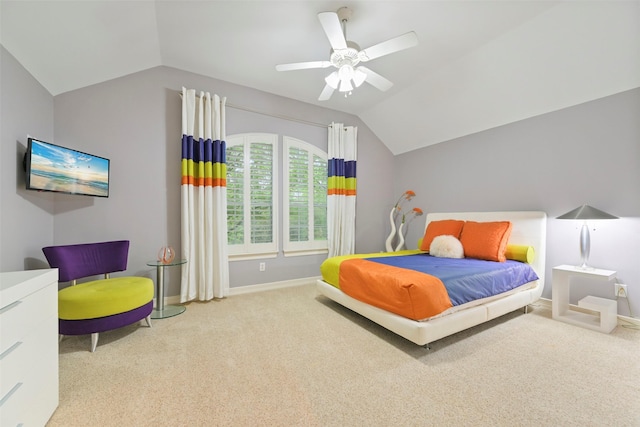 15431 Greens Cove Way, Houston, TX 77059 - bedroom featuring vaulted ceiling, carpet floors, baseboards, and ceiling fan