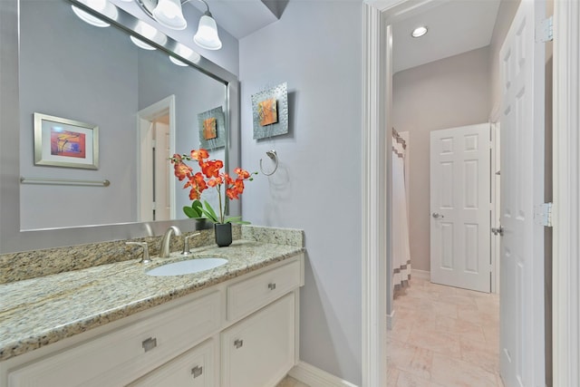 15431 Greens Cove Way, Houston, TX 77059 - full bathroom with baseboards, vanity, and a shower with shower curtain