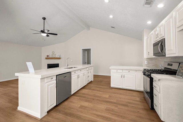 17311 Lowick St, Spring, TX 77379 - kitchen featuring stainless steel appliances, a sink, ceiling fan, tasteful backsplash, and baseboards