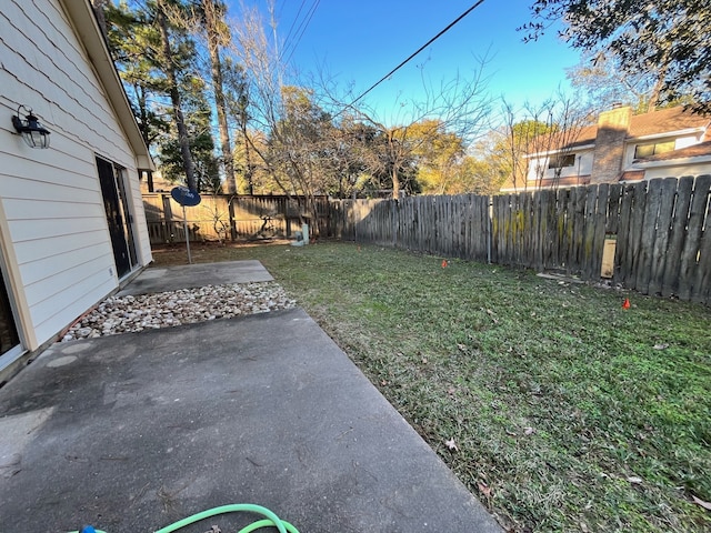 view of yard featuring a fenced backyard and a patio