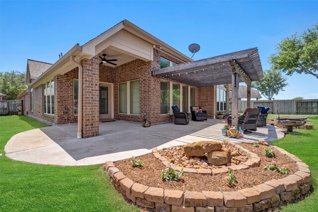 17638 Cleeves Dr, Richmond, TX 77407 - back of house with brick siding, a ceiling fan, and a patio