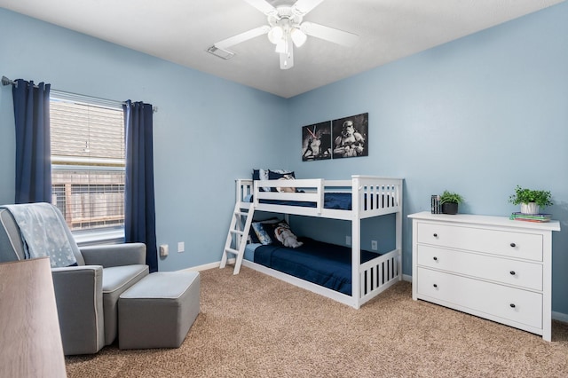 11926 Brightwood Dr, Montgomery, TX 77356 - bedroom featuring visible vents, baseboards, a ceiling fan, and carpet