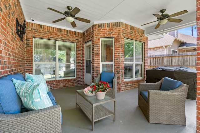 11926 Brightwood Dr, Montgomery, TX 77356 - view of patio with fence, an outdoor hangout area, and ceiling fan