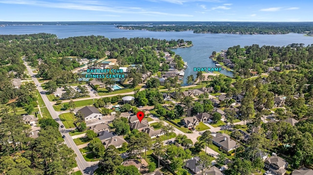 11926 Brightwood Dr, Montgomery, TX 77356 - drone / aerial view featuring a water view, a forest view, and a residential view