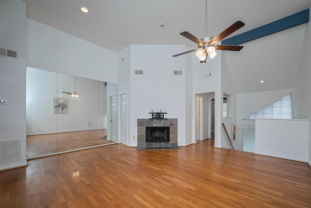 1904 Portsmouth St, Houston, TX 77098 - unfurnished living room featuring visible vents and a ceiling fan