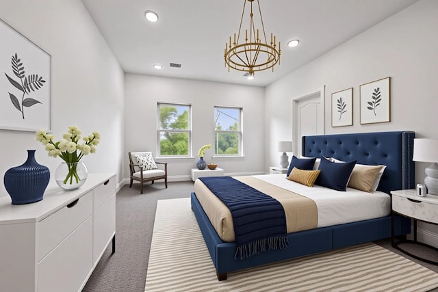 2015 Brackenridge St Unit A, Houston, TX 77026 - bedroom with carpet floors, recessed lighting, a chandelier, and baseboards