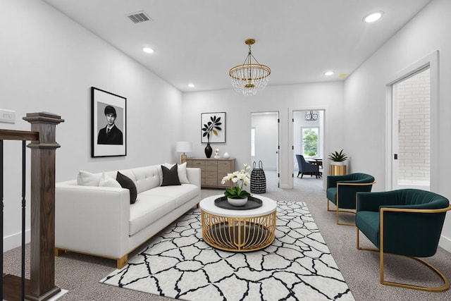 2015 Brackenridge St Unit A, Houston, TX 77026 - carpeted living area featuring a chandelier, recessed lighting, and baseboards
