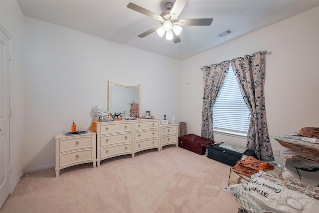 5819 Southern Rose Ln, Rosenberg, TX 77469 - bedroom with light colored carpet, a ceiling fan, and visible vents