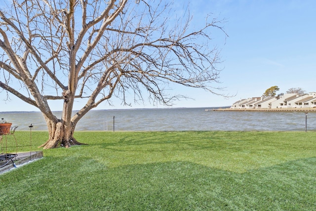 view of yard with a water view