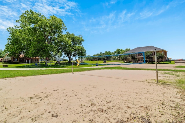view of property's community featuring volleyball court