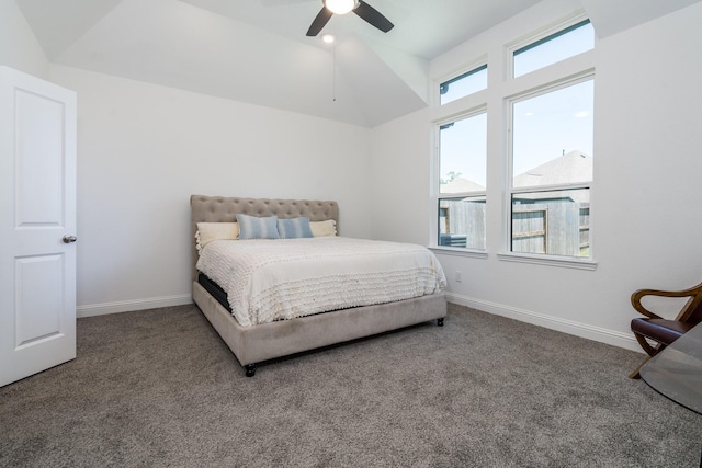 16958 Chapel Knox Dr, Humble, TX 77346 - carpeted bedroom featuring ceiling fan, baseboards, and lofted ceiling