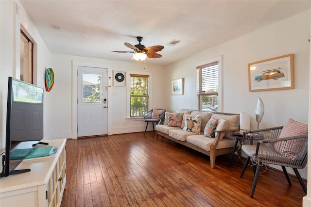 2216 Grover Ave, Galveston, TX 77551 - living area featuring wood-type flooring and a ceiling fan