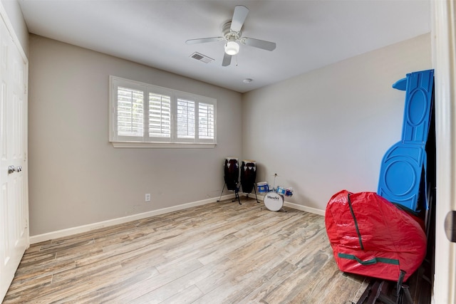 4103 Donna Lynn Dr, Houston, TX 77092 - sitting room featuring wood finished floors, ceiling fan, baseboards, and visible vents