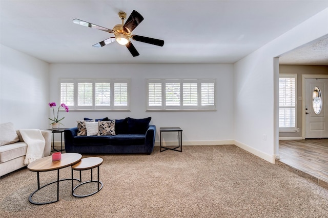 4103 Donna Lynn Dr, Houston, TX 77092 - carpeted living room with baseboards and a ceiling fan