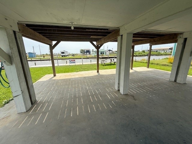 view of patio / terrace featuring a water view