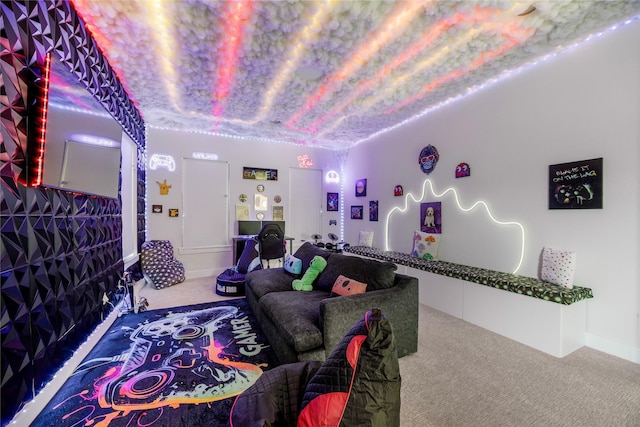 rec room with carpet floors