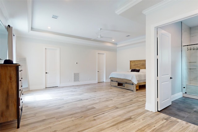 unfurnished bedroom featuring visible vents, recessed lighting, light wood-style floors, and baseboards