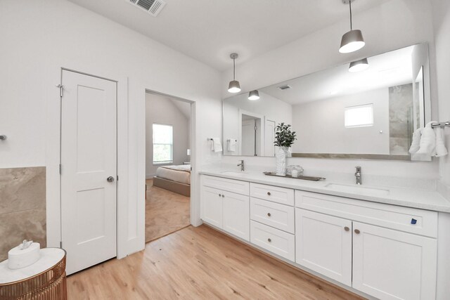 1049 Glenn Ave, Houston, TX 77088 - bathroom featuring wood finished floors, a sink, visible vents, and a healthy amount of sunlight