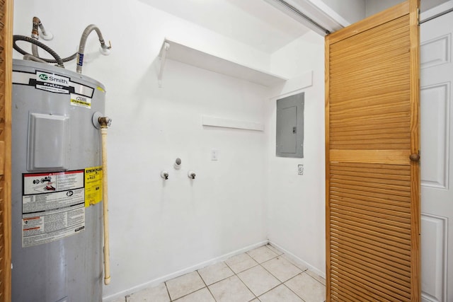 interior space with electric water heater and electric panel