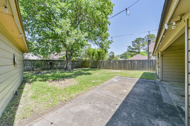 view of yard featuring a patio and a fenced backyard