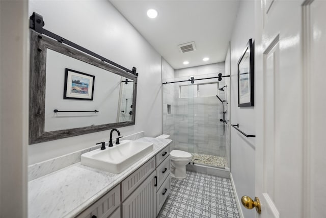 12538 W Pavilion Ct W, Tomball, TX 77377 - bathroom featuring a stall shower, toilet, vanity, and recessed lighting