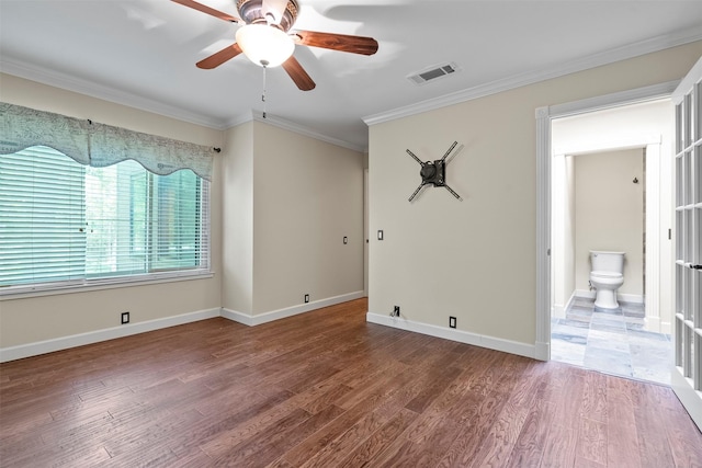 53 Litchfield Ln, Houston, TX 77024 - unfurnished room featuring ornamental molding, a ceiling fan, wood finished floors, and baseboards