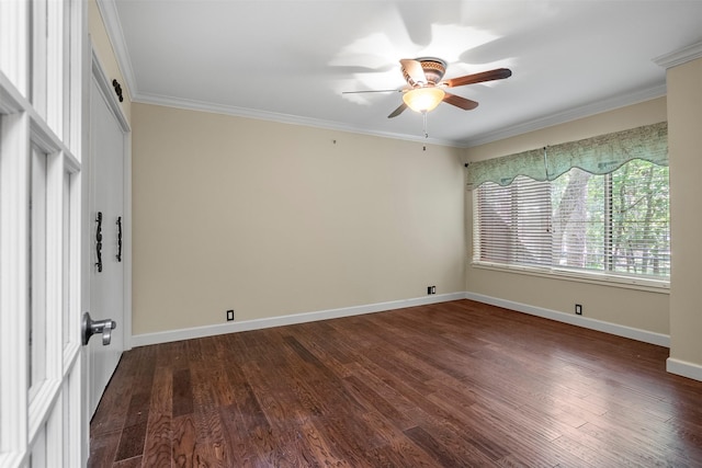 53 Litchfield Ln, Houston, TX 77024 - spare room featuring ceiling fan, dark wood finished floors, crown molding, and baseboards
