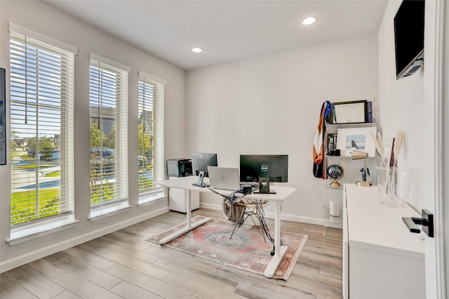 4438 Peloton Rd, Iowa Colony, TX 77583 - office with healthy amount of natural light, light wood-style floors, baseboards, and recessed lighting