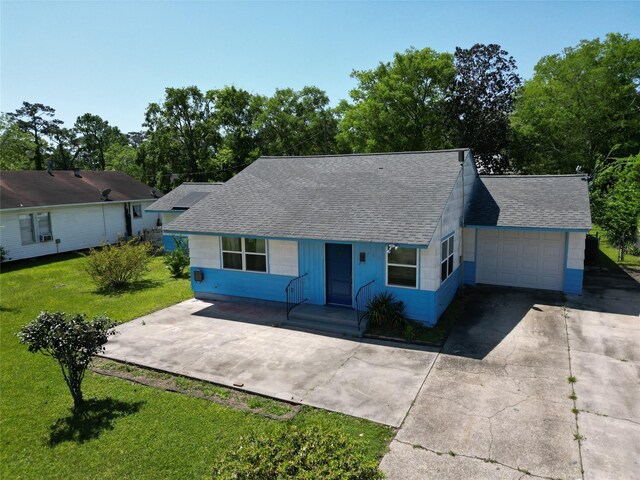 106 Jordan Ave, Cleveland, TX 77327 - single story home featuring a front yard, an attached garage, a shingled roof, and concrete driveway