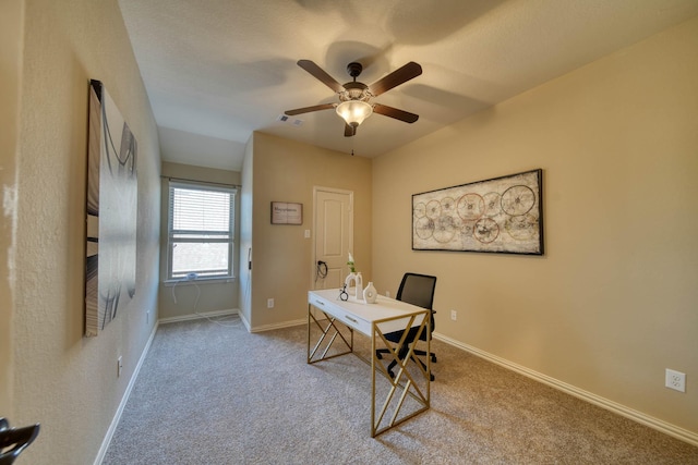 6303 Wood Creek Ln, League City, TX 77573 - office featuring carpet, visible vents, baseboards, and a ceiling fan