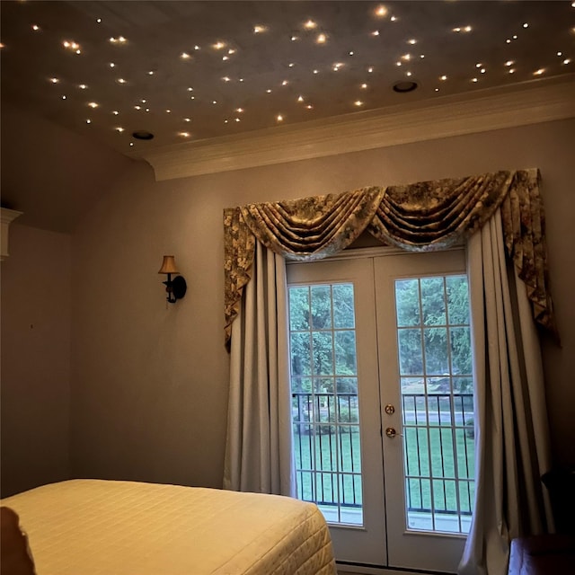 14832 Oak Shores Dr, Willis, TX 77318 - bedroom with french doors, crown molding, and access to outside