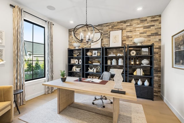 14127 Coyote Pointe Dr, Cypress, TX 77433 - office area with healthy amount of natural light, wood finished floors, a chandelier, and recessed lighting