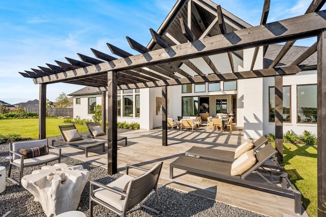 14127 Coyote Pointe Dr, Cypress, TX 77433 - view of patio / terrace featuring an outdoor living space and a pergola