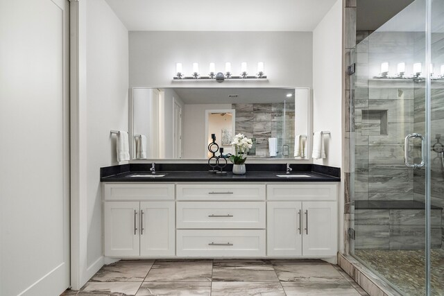 1906 Ebony Ln, Houston, TX 77018 - full bath featuring marble finish flooring, a stall shower, and double vanity