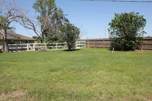 view of yard with a fenced backyard