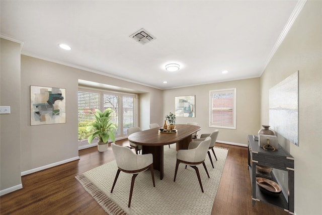 5307 Carew St, Houston, TX 77096 - dining space featuring crown molding, baseboards, plenty of natural light, wood finished floors, and recessed lighting