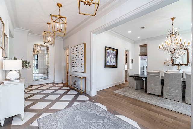 3028 Locke Ln, Houston, TX 77019 - foyer entrance with a chandelier, ornamental molding, recessed lighting, healthy amount of natural light, and baseboards