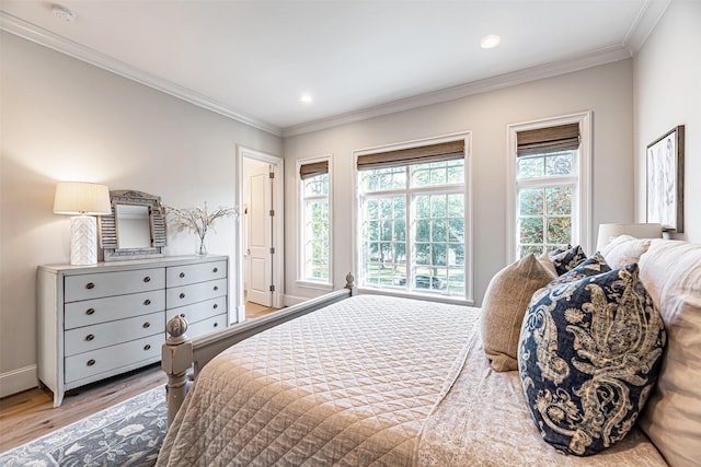3028 Locke Ln, Houston, TX 77019 - bedroom with wood finished floors, crown molding, baseboards, and recessed lighting