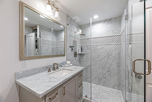 3028 Locke Ln, Houston, TX 77019 - full bathroom with vanity, a stall shower, and recessed lighting