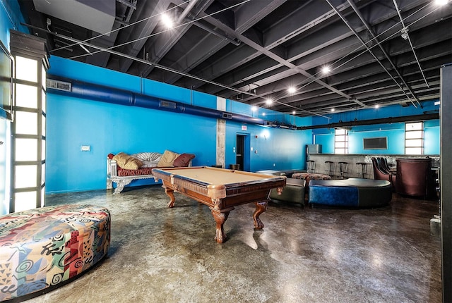rec room with concrete flooring and pool table