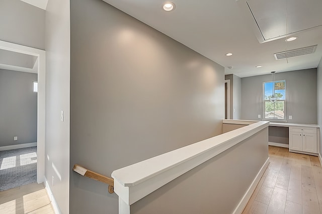 1420 Weiss St, Houston, TX 77009 - corridor featuring attic access, recessed lighting, baseboards, and light wood finished floors