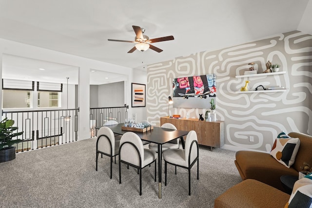 500 Dove Meadow Ln, Katy, TX 77493 - dining space featuring ceiling fan, carpet flooring, and wallpapered walls